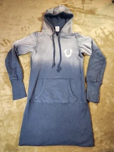 Vintage True Religion Thick Stitch Distressed Tunic Hoodie Blue Womens Sz Small  - Picture 1 of 16