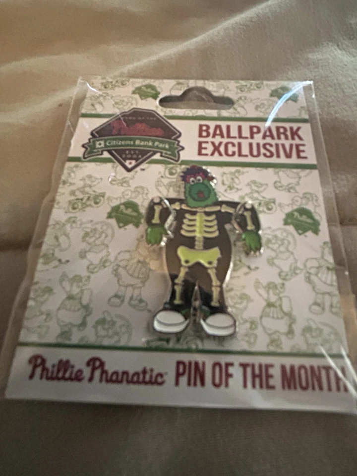 Philadelphia Phillies Skeleton PHANATIC Pin Month October Halloween Glow In Dark - Image 1 of 1