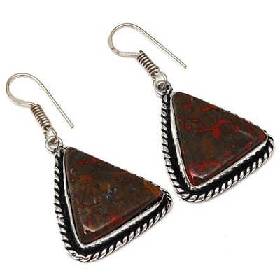 Stick Agate Gemstone Handmade Silver Jewelry Earrings 1.5'' - image 1 of 4