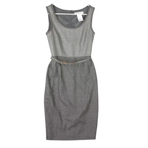 Max Mara Midi Sheath Dress US 2 Belted Sleeveless Wool Old Money Career Gray EUC - Picture 1 of 14