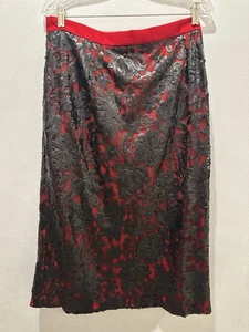 Falda Elite Champagne Rojo Satinado Negro Encaje Lentejuelas Superposición Talla 16 Vintage Glam - Imagen 1 de 6