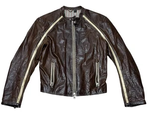 Chaqueta de Motociclista de Cuero Marrón Marcello Pampaloni De Colección Hecha en Italia Para Hombres Talla Grande - Imagen 1 de 14