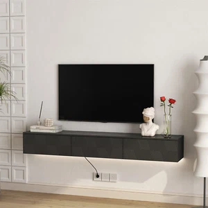 Floating TV Stand LED Wall Mounted Media Console Table for TVs Up to 65'' Black - Picture 1 of 12