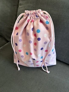 Handmade Pink Polka Dot Cotton Drawstring Bag, Fully Lined - Picture 1 of 3