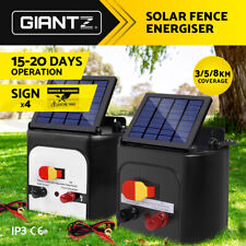 Giantz Solar Fence Energiser Electric 3/5/8km Coverage Energizer Unit Free Signs