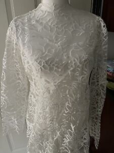 White Stretch Mesh Lace Long Jump Suit Large