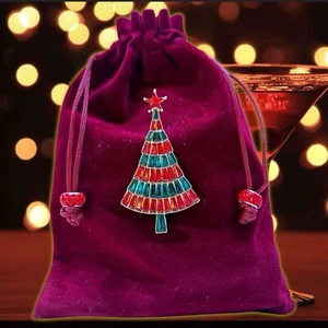Evening Bag Clutch Velvet Rhinestone-Christmas Tree Pin Drawstrings RETICULE - Picture 1 of 6