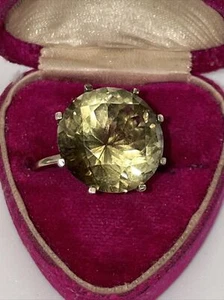14k Antique Genuine Yellow Topaz 12 Carats Edwardian Ring Estate - Picture 1 of 9