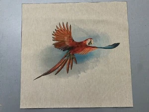 3 x Tropical Fire Parrot Linen Cotton Fabric Panel Make A Cushion  Craft - Picture 1 of 3