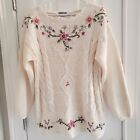 Vtg Bobbie Brooks Floral Cream Sweater Women?S Size M Hand Knitted 90S