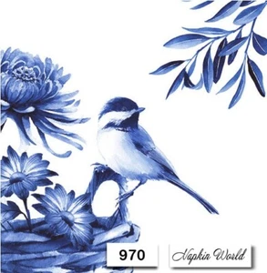 (970) DOS servilletas decoupage de papel individuales para almuerzo - pájaro chicadee azul - Imagen 1 de 3