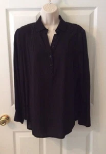 Casa rodante SPENSE con medio botón L/S blusa negra top túnica viscosa suave talla pequeña $58 - Imagen 1 de 10