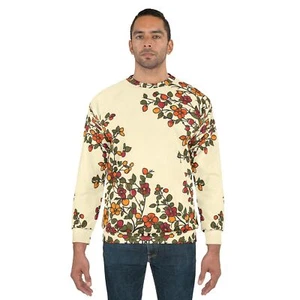 Floral Sweatshirt, Orange Pink Yellow Green Wildflowers Pattern, Flower XS S M L - Picture 1 of 17