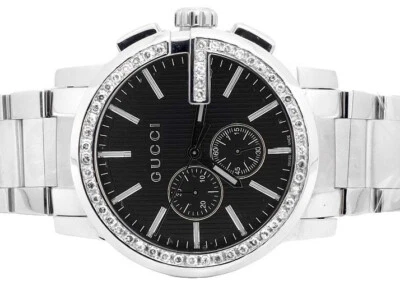 Mens 44MM Gucci 101 G-Chrono Black Dial Diamond Watch YA101204 3.0 Ct - Image 1 of 4