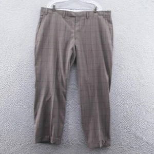 Paul Frederick Mens Flat Front Wool Pants 42x29 Brown Plaid Cuffed Tailored NEW - Picture 1 of 16