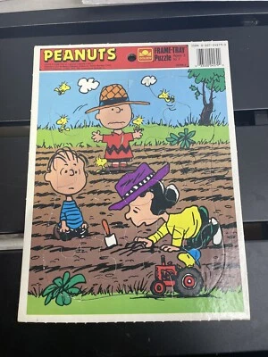 Rompecabezas de jardín completo vintage años 90 Peanuts Charlie Brown Lucy marco dorado Foto 1 de 2