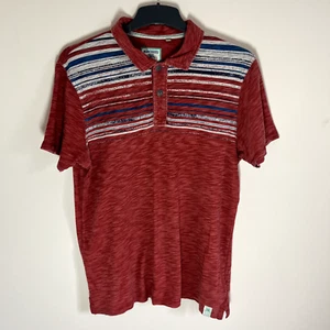 Mantaray Mens Short Sleeve Button Up Collared Striped Red Polo Size Medium - Picture 1 of 12