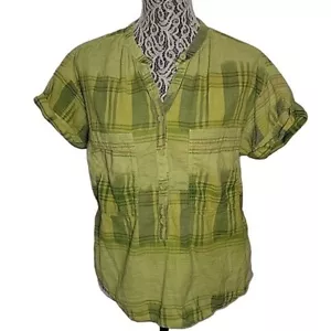 Camisa manga corta ANTHROPOLOGIE Pilcro Cuadros Cuadros Verde M 100% Algodón Primavera - Imagen 1 de 6