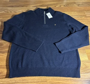 ASOS Farah Men’s Birchall 1/4 Zip 100% Wool Large Slim Navy Sweater - Picture 1 of 7