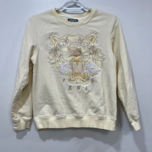 Kenzo Paris Womens Sweatshirt Medium Cream Jungle Lion Tiger Embroidered Cotton - Picture 1 of 7
