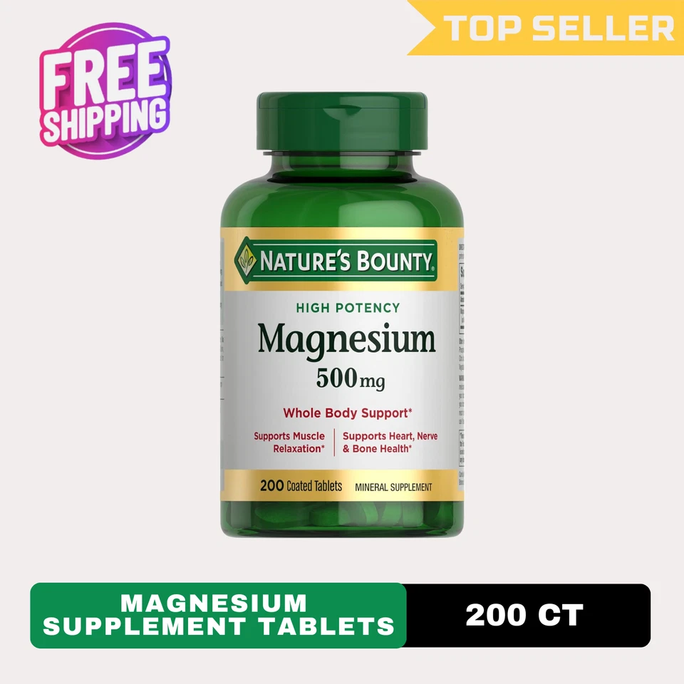 Магний Nature's Bounty 500 мг — добавка для здоровья костей и мышц 200 шт - Изображение 1 из 4