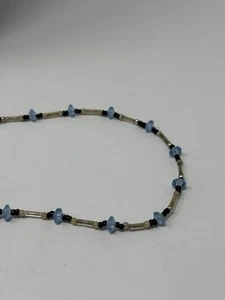 Vintage Blue Black & Clear Faceted Beaded Necklace Jewelry Women - Picture 1 of 10