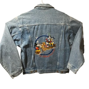 Disney Store Vintage 1995 Denim Jacket Embroidered Mickey and Friends Size M - Picture 1 of 8