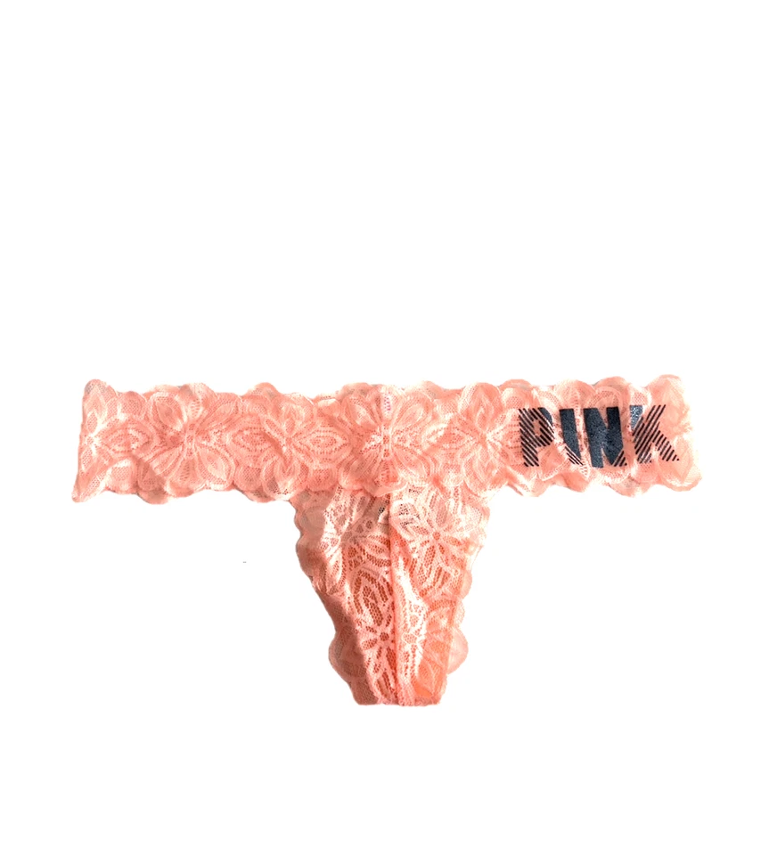 Victoria's Secret ROSA Allover Floral Encaje Tanga Panty Neón Coral Foto 1 de 1