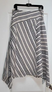 Ann Taylor Midi Skirt Women's Size 10 Stripe Linen Asymmetric Lined Lagenlook - Picture 1 of 6