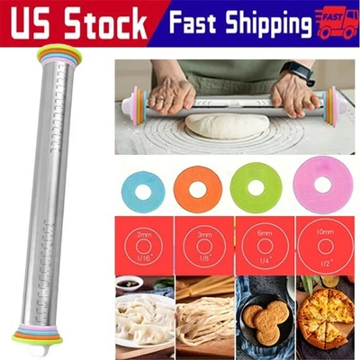 Rodillo ajustable de acero inoxidable con anillos de espesor antiadherente para hornear Foto 1 de 4