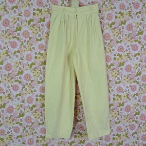 Vintage High Waisted Yellow Cotton Trousers Size 8 Jeans Loose Fit Mom - Picture 1 of 7