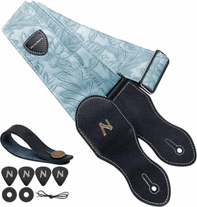 Guitar Strap with Pick Pocket,2.3 Inch Porter Style Vegan Leather Carving Guitar - Picture 1 of 7