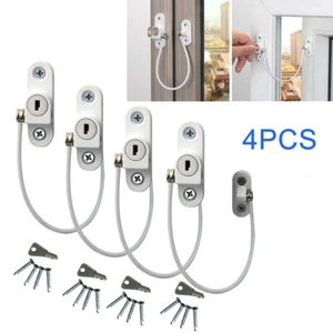 4x PVC UPVC Window Door Security lock Restrictor for Baby Child Safety Cable+Key - Picture 1 of 14