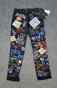 Authentic Dolce & Gabbana Girls Graffiti Dipinto Queen print 5 pockets trousers. - Picture 1 of 4