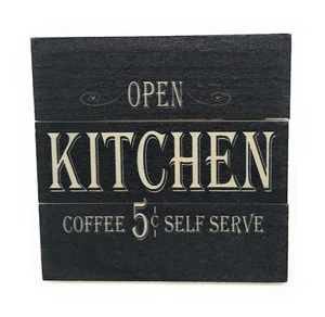 Open Kitchen Coffee 5¢ Self Serve Vintage 4.5"x 4.5" Mini Crate Wood Sign - Picture 1 of 5