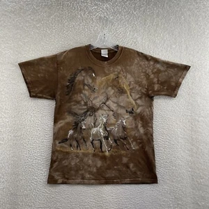 Y2K Vintage Gildan Horse T-Shirt Marrone Medio Western Grafica Tie-Dye Cotone - Foto 1 di 12