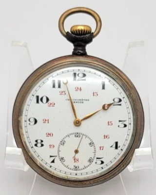Raro Reloj Bolsillo Zenith Cronómetro, Caja Metal Pistola y Dial 12/24 Funciona Foto 1 de 4