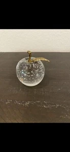 Vintage Glass Paperweight Apple With Brass Stem and Controlled Air Bubbles - Picture 1 of 3