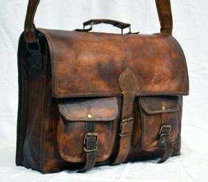 Bag Leather Laptop Vintage Genuine Messenger Men's Briefcase Handmade Satchel - Picture 1 of 15