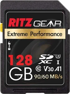 Carte mémoire Ritz Gear 128 Go, carte SD SDXC UHS-I haute vitesse, Full HD et 4K - Photo 1 sur 7
