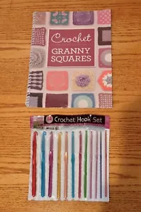 Crochet Granny Squares Book & Anodized Aluminum Crochet Hook Set New in Plastic - Picture 1 of 5
