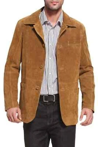 Men's Brown Suede Blazer – 100% Genuine Soft Western Suede Leather Coat - Picture 1 of 13