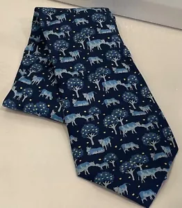 VTG Hermes Silk necktie, RARE Cows & Trees, monochromatic Navy < blue. France - Picture 1 of 7