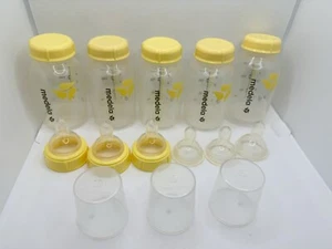 Medela Baby Bottle Lot of 6 Bottles 5oz. + 6 Nipples + 3 Rings & Caps *READ* - Picture 1 of 1