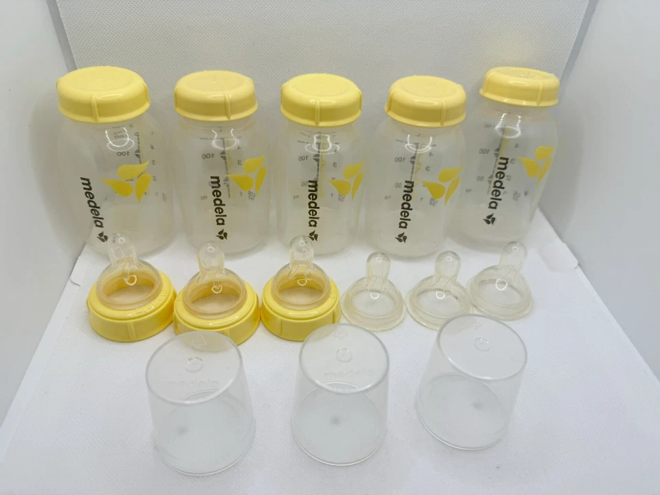 Lote de 6 biberones Medela de 5 oz. + 6 pezones + 3 anillos y tapas *LEER* Foto 1 de 1