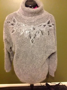LADYBUG LB Portfolio Women's Medium Grey Turtleneck Angora Silk Wool Sweater - Picture 1 of 8