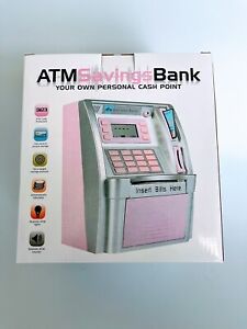 Mini Toy ATM Savings Bank Pink Piggy Bank Machine for Real Money with Card Bill