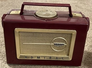 Vintage Admiral Aeroscope AM Radio Red Burgundy Suitcase Style, Works Great - Picture 1 of 9