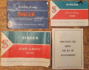 Vintage Lot Singer Sewing Machine Original Manuals Books 221 328 500 Attachments