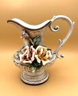 Capodimonte Porcelain Pitcher, Antique, with Rose Floral Design, Italy 